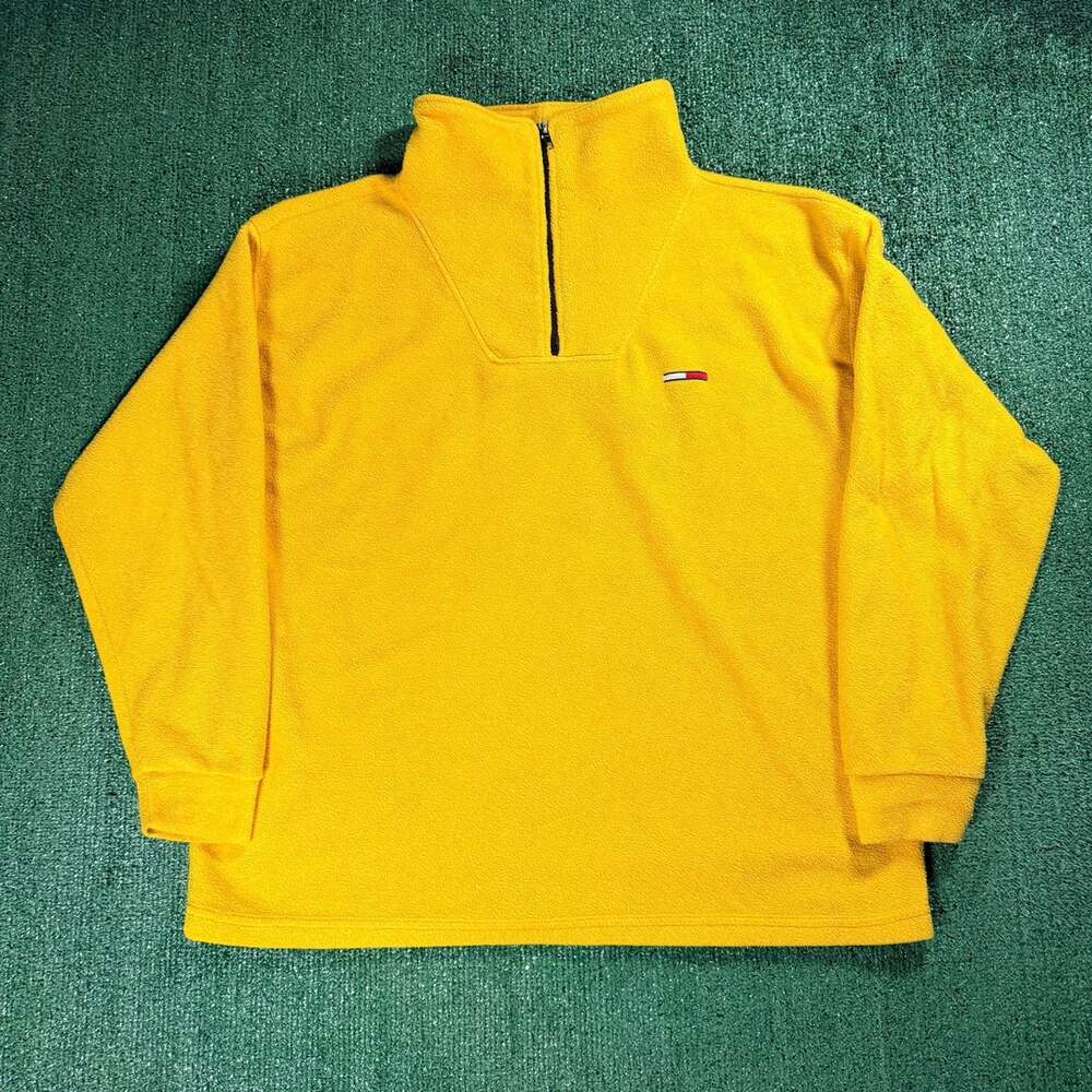 Vintage Tommy Hilfiger Yellow Fleece Big Logo Pullover Size Large